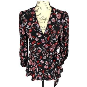 Banana Republic Black and Red Floral Blouse